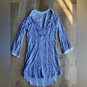 Poupette St Barth Blue White Tunic Dress Small Resortwear Tassel Boho Beach